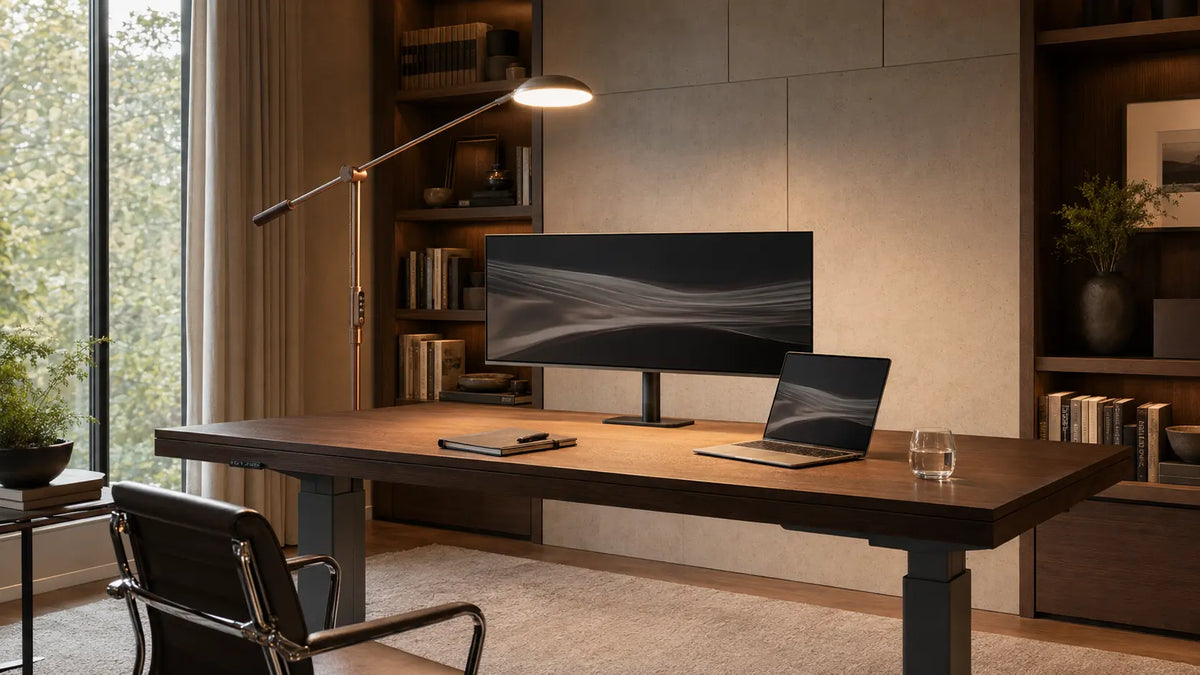 A calm home office arranged for an environmental workspace audit
