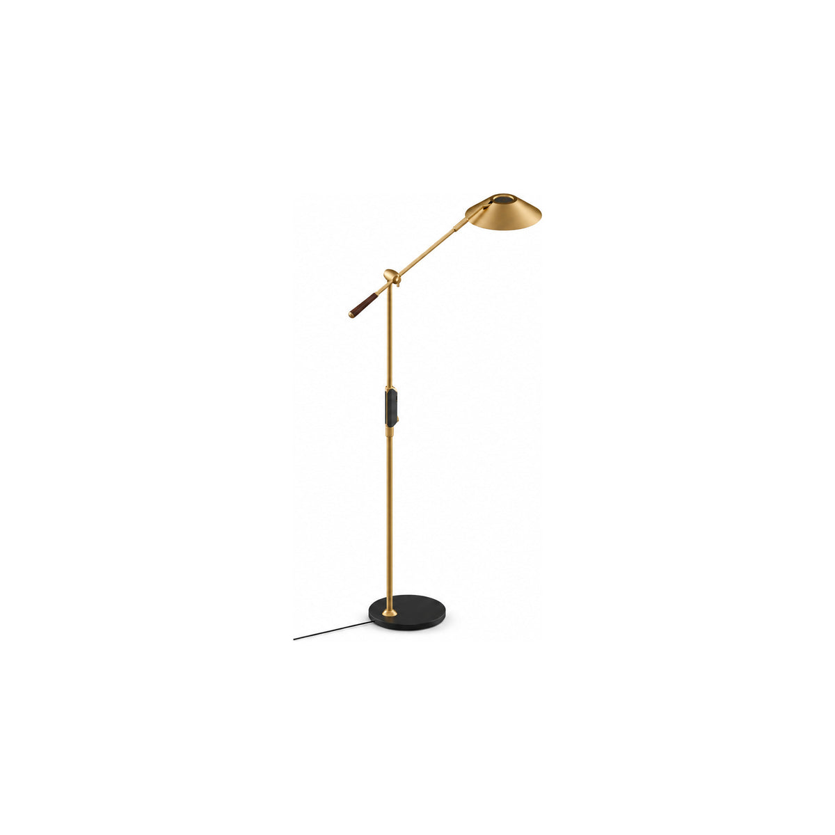 Axis floor-standing task light in Warm Brass, three-quarter view