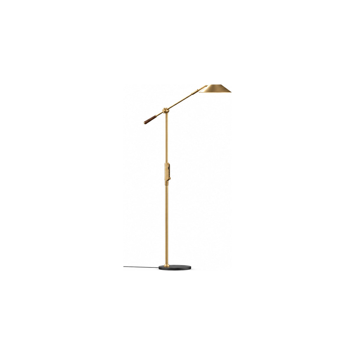 Axis floor-standing task light in Warm Brass, extended left profile