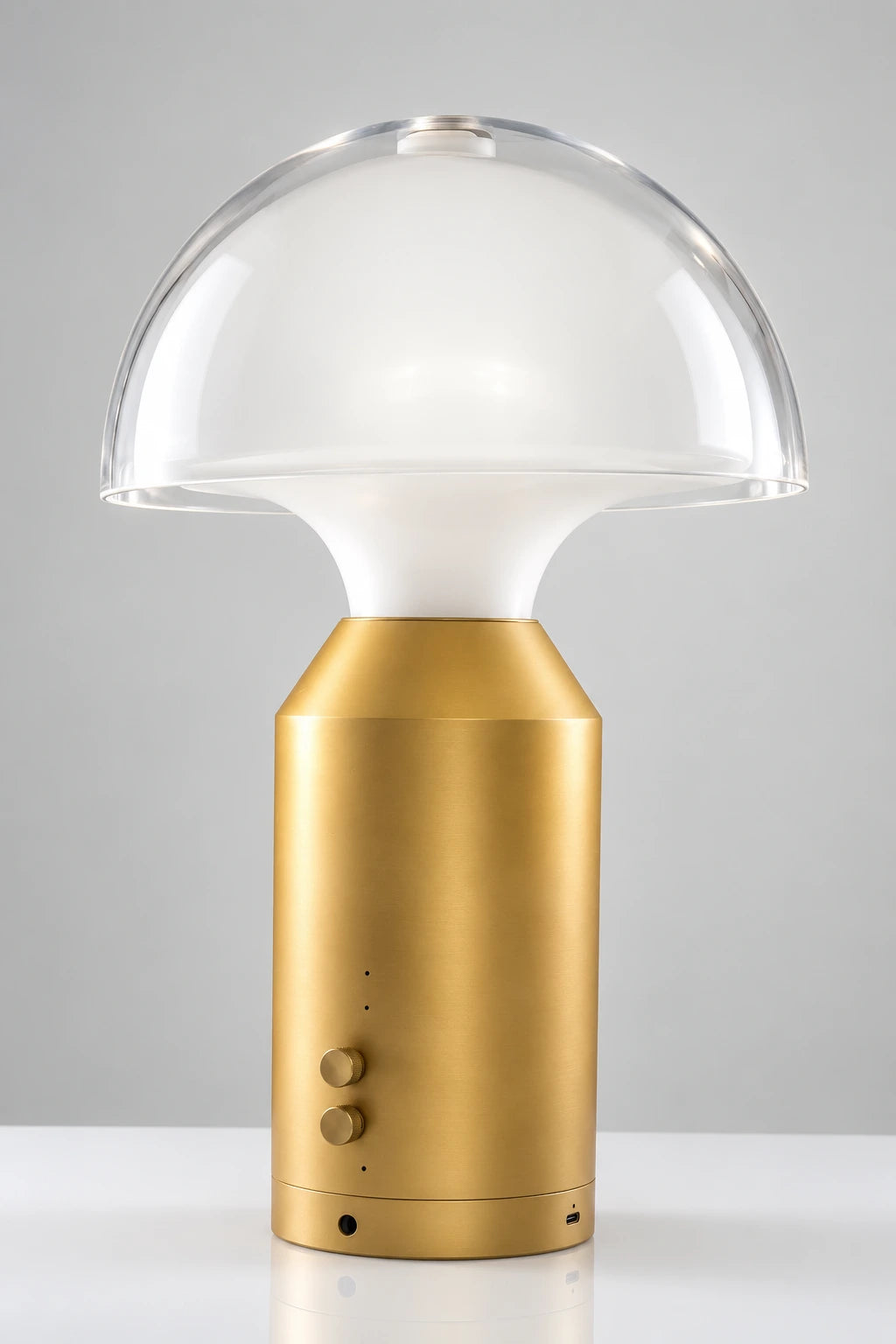 SOLA Halo Plus front view with gold body, clear shade and physical controls