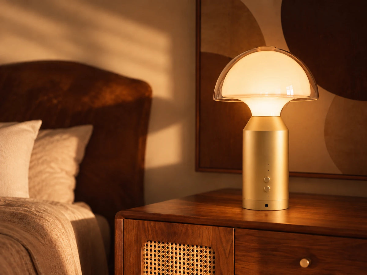 SOLA Halo Plus beside a bed in warm evening light