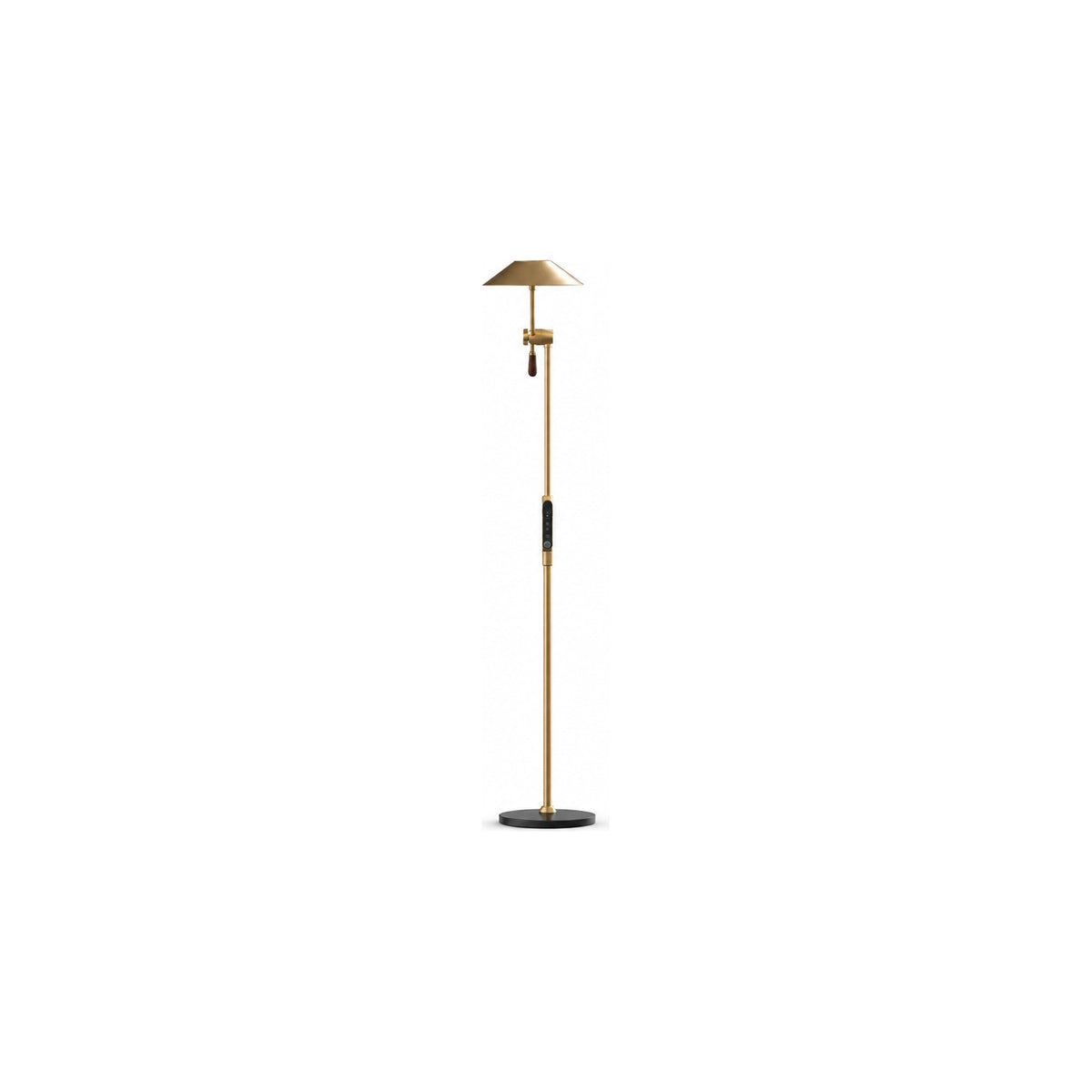 Axis floor-standing task light in Warm Brass, upright front view