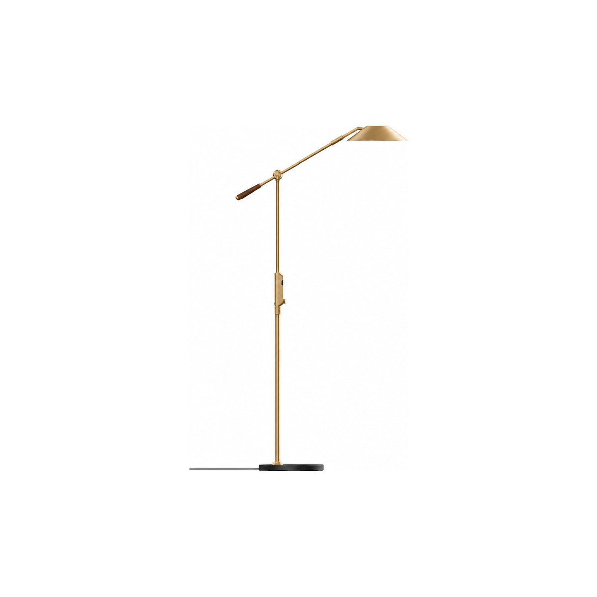 Axis floor-standing task light in Warm Brass, extended right profile