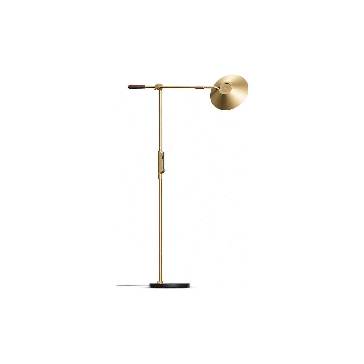 Axis floor-standing task light in Warm Brass, light-emitting surface view