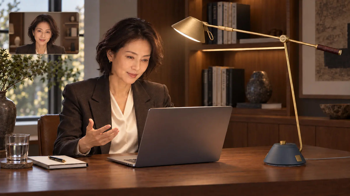 SOLA Desk lighting a video call at a desk