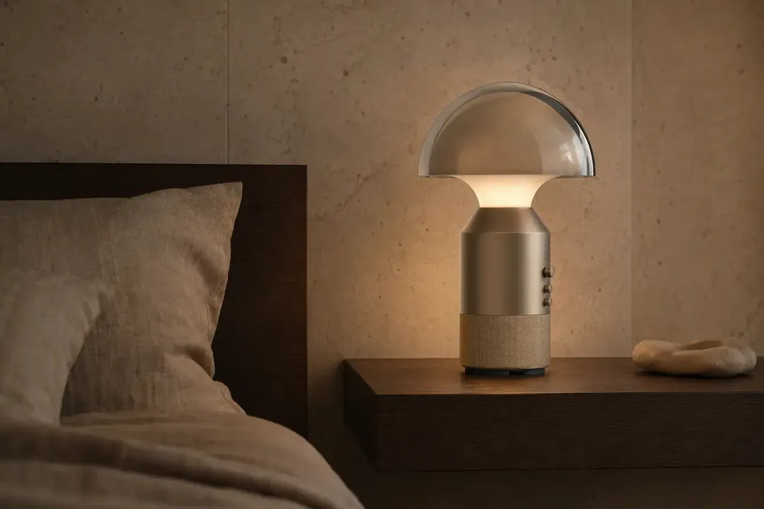 SOLA Halo Sound with its glass dome, physical controls and woven speaker base